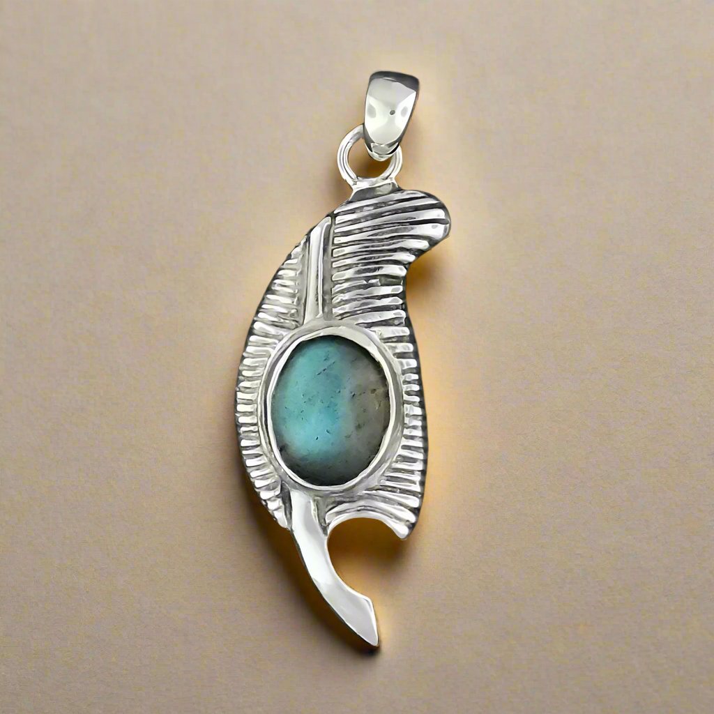 Feather of Ma'at Pendant in Sterling Silver with Gemstone - Le Dragon Argenté