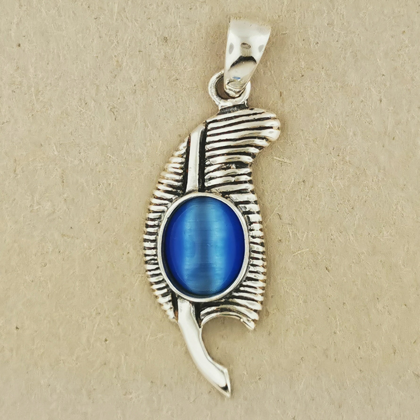 Feather of Ma'at Pendant in Sterling Silver with Gemstone - Le Dragon Argenté