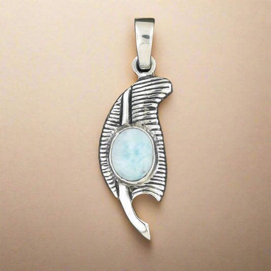 Feather of Ma'at Pendant in Sterling Silver with Larimar - Le Dragon Argenté