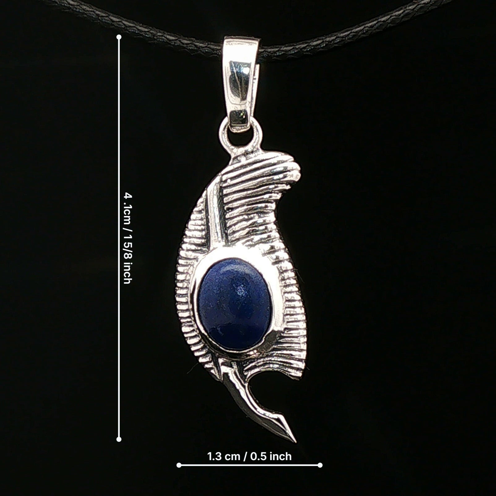 Feather of Ma'at Pendant in Sterling Silver with Gemstone - Le Dragon Argenté