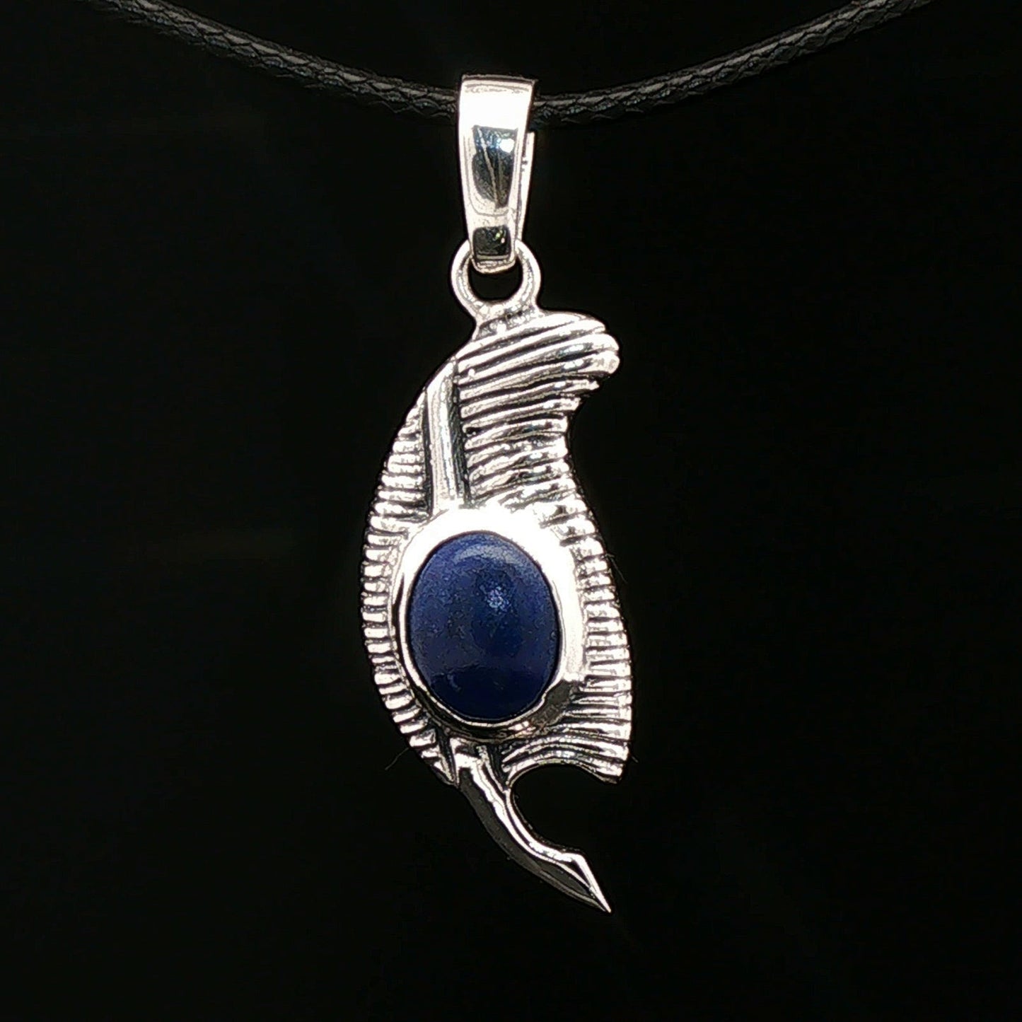 Feather of Ma'at Pendant in Sterling Silver with Gemstone - Le Dragon Argenté