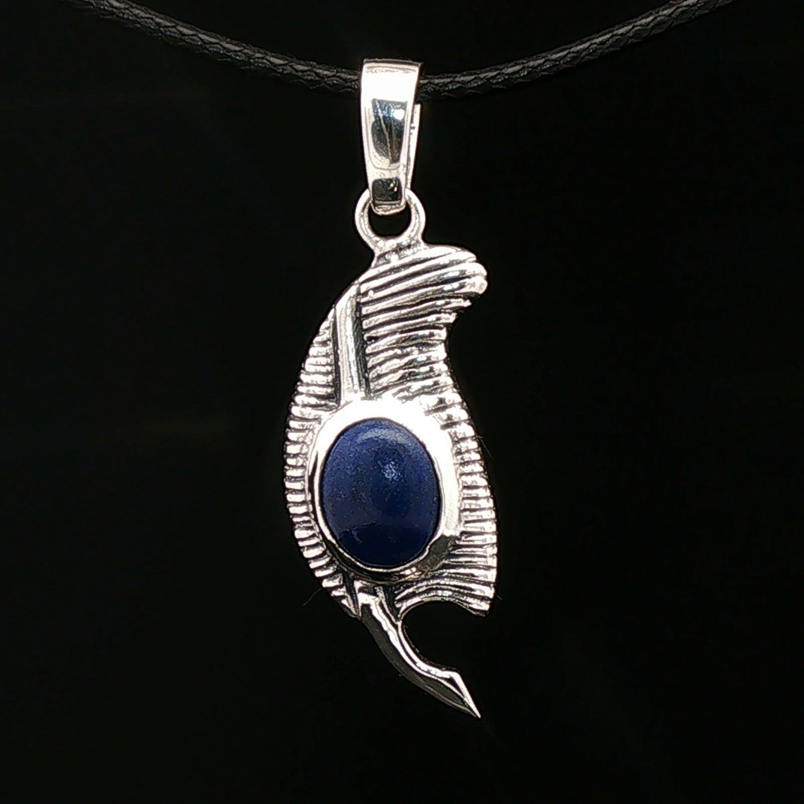 Feather of Ma'at Pendant in Sterling Silver with Gemstone - Le Dragon Argenté