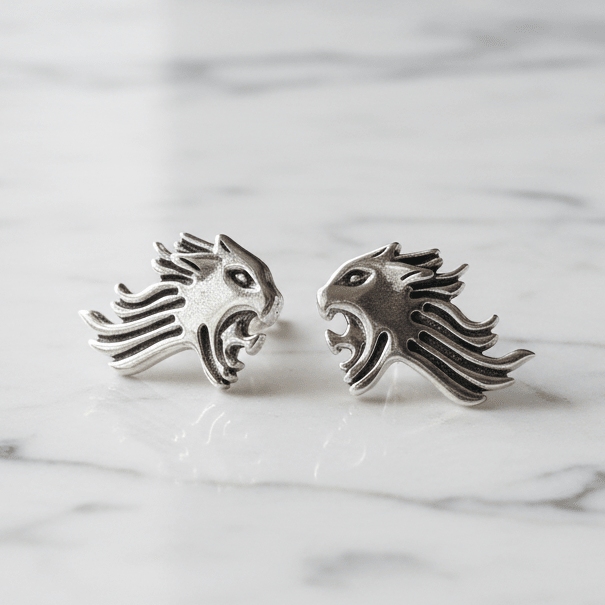 FF8 Griever Sleeping Lion Stud Earrings in Sterling Silver - Le Dragon Argenté - fantasy fan gift - fantasy game jewelry - FF8 earrings