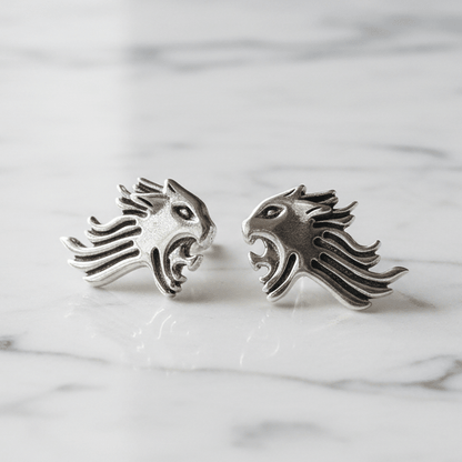 FF8 Griever Sleeping Lion Stud Earrings in Sterling Silver - Le Dragon Argenté - fantasy fan gift - fantasy game jewelry - FF8 earrings