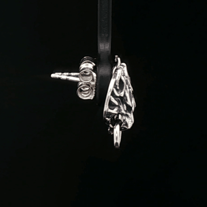 Handmade Sterling silver Fenrir wolf stud earrings inspired by Final Fantasy VII, minimalist gamer jewellery with sleek wolf design by Le Dragon Argenté