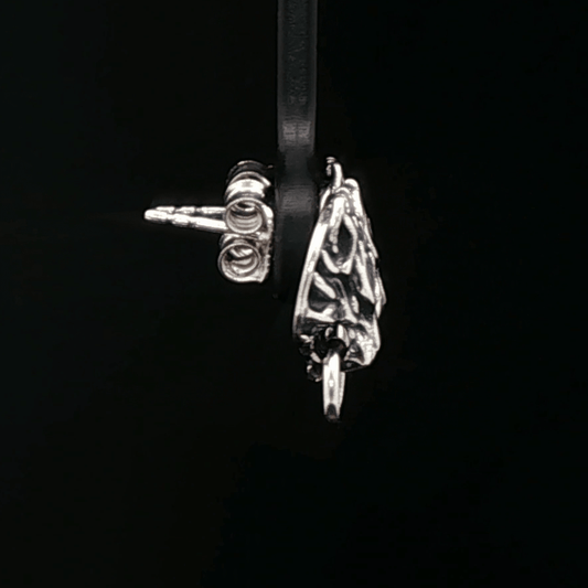 Handmade Sterling silver Fenrir wolf stud earrings inspired by Final Fantasy VII, minimalist gamer jewellery with sleek wolf design by Le Dragon Argenté