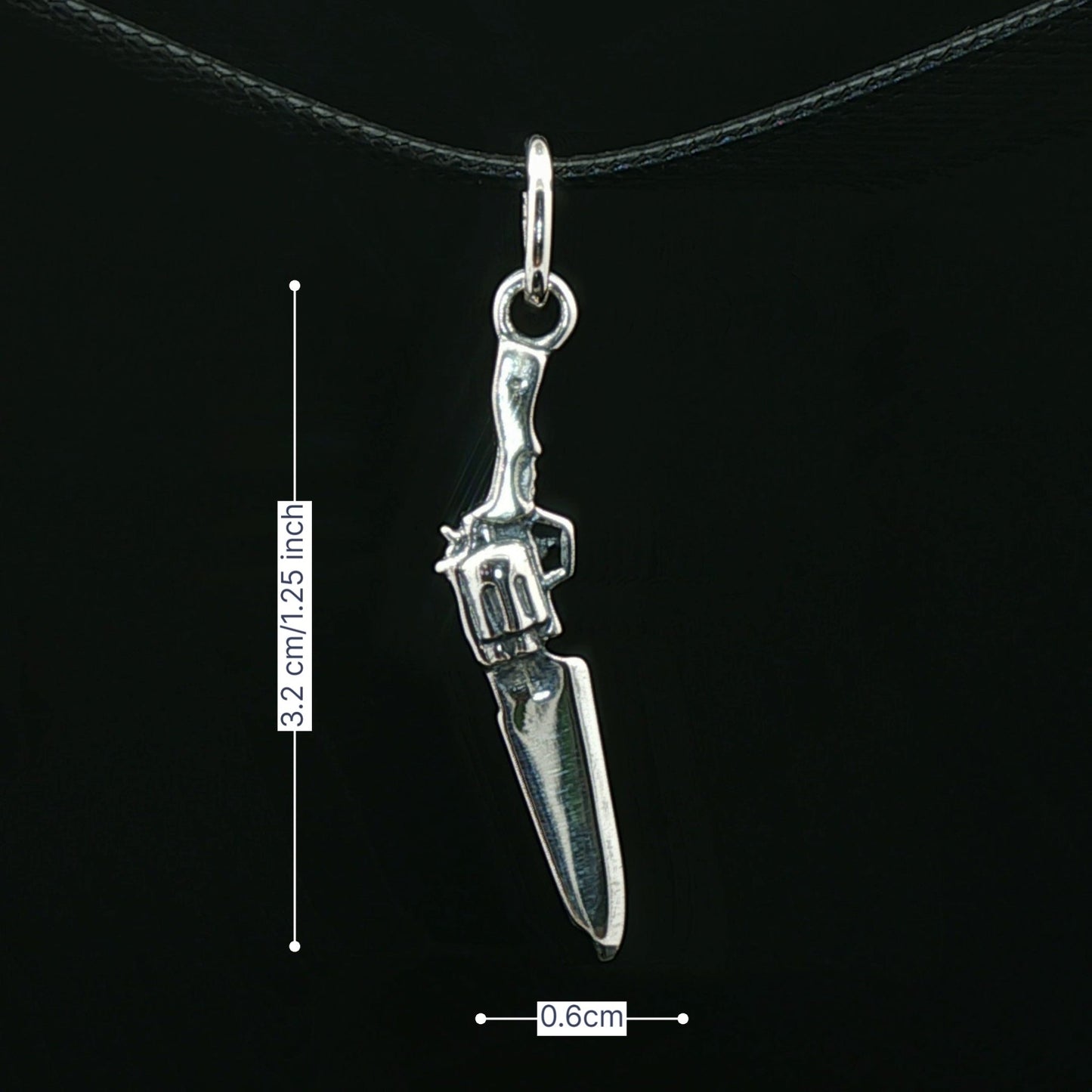 Final Fantasy 8 Gunblade charm pendant in sterling silver handmade geeky jewellery by Le Dragon Argenté