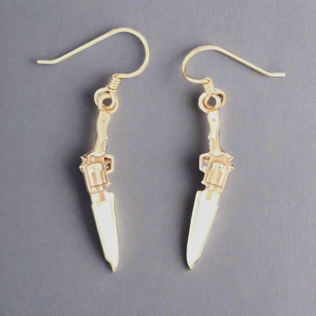 Final Fantasy 8 Gunblade Earrings Pair in Gold Made to Order - Le Dragon Argenté