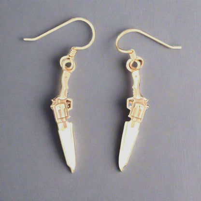 Final Fantasy 8 Gunblade Earrings Pair in Gold Made to Order - Le Dragon Argenté