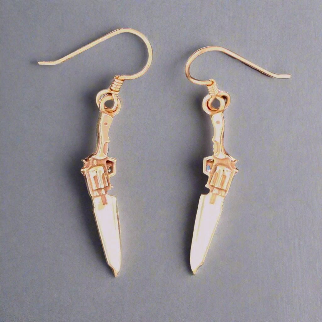 Final Fantasy 8 Gunblade Earrings Pair in Gold Made to Order - Le Dragon Argenté