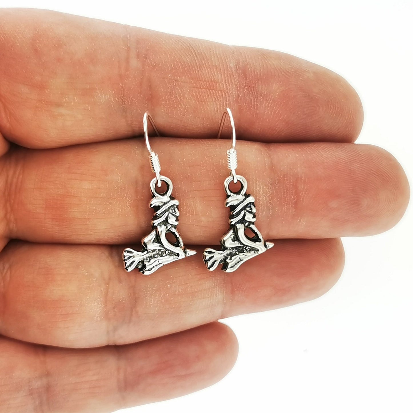 Flying Witches Charm Earrings in Sterling Silver or Antique Bronze - Le Dragon Argenté