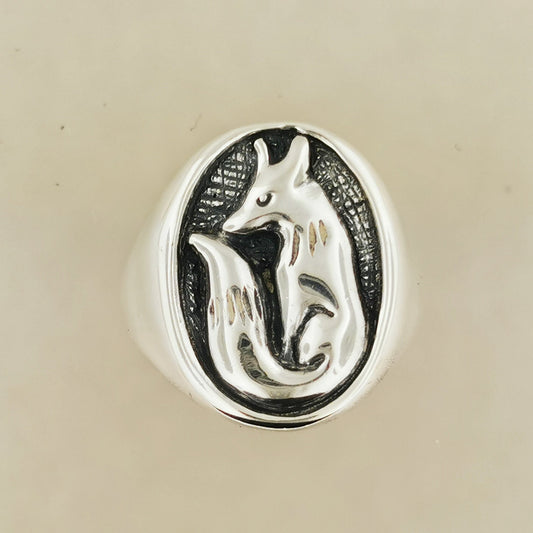 Fox Signet Ring in Sterling Silver or Antique Bronze - Le Dragon Argenté