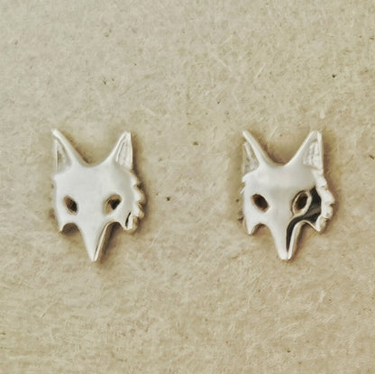Fox Stud earrings in Sterling Silver, Silver Fox Earrings, Stilver Fox Stud Earrings, 925 Silver Fox Earrings, Silver Fox Jewellery, Silver Fox Jewelry, Kitsune Silver Earrings, Silver Kitsune Earrings, Sterling Silver Kitsune Jewelry