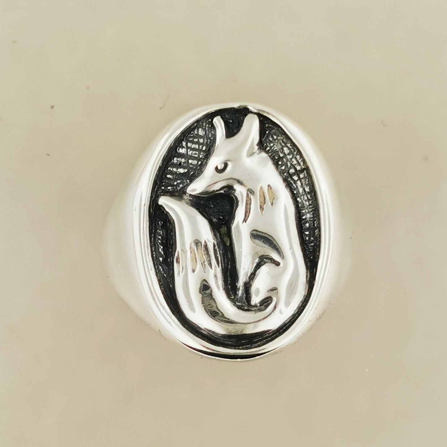 Fox Signet Ring in 925 Sterling Silver or Bronze, Fox Wedding Ring, Fox Tail Ring, Fox Jewelry, Jewellery Gift for Fox Lover, Silver Animal Ring, Silver Fox Ring, Sterling Silver Fox Jewelry, Silver Kitsune Ring, Kitsune Fox Ring, Fox Lover Ring