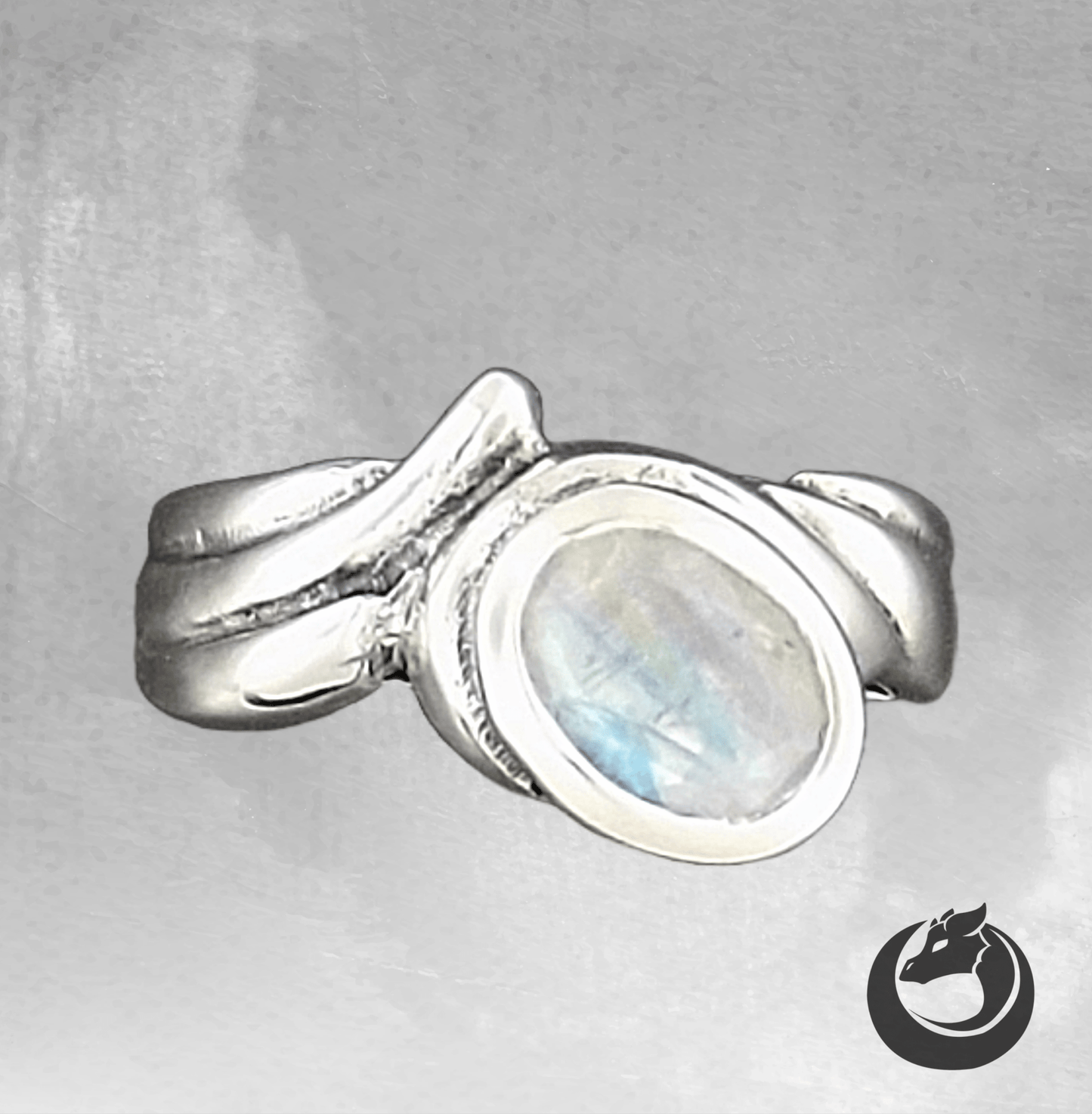 Freeform Geometric Ring with Oval Gemstone in Sterling Silver - Le Dragon Argenté