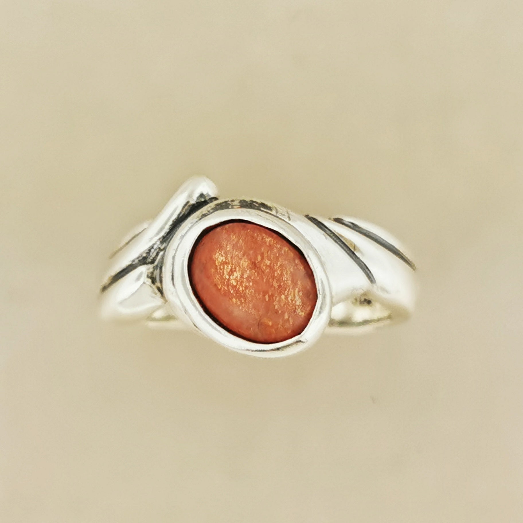 Freeform Geometric Ring with Oval Gemstone in Sterling Silver - Le Dragon Argenté