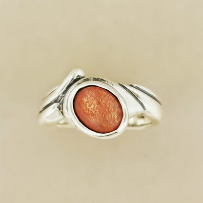 Freeform Geometric Ring with Oval Gemstone in Sterling Silver - Le Dragon Argenté