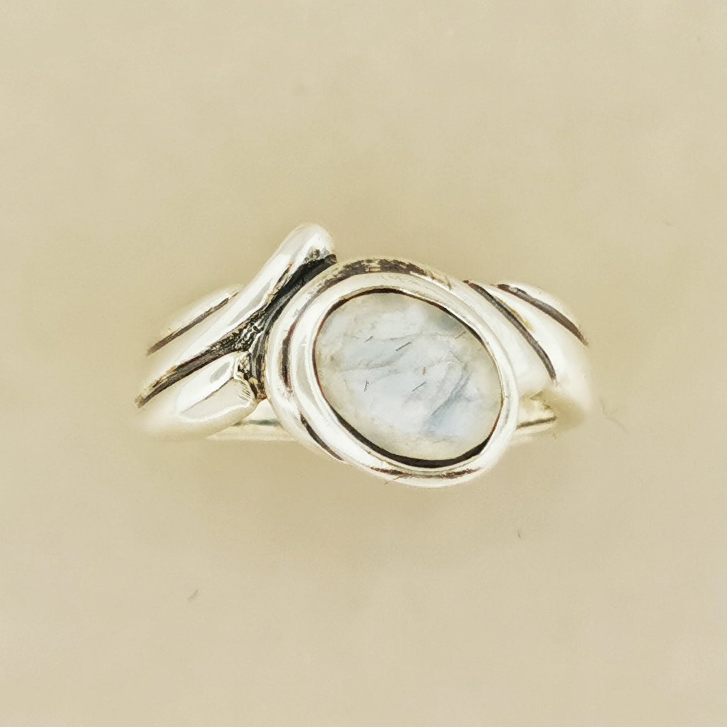 Freeform Geometric Ring with Oval Gemstone in Sterling Silver - Le Dragon Argenté