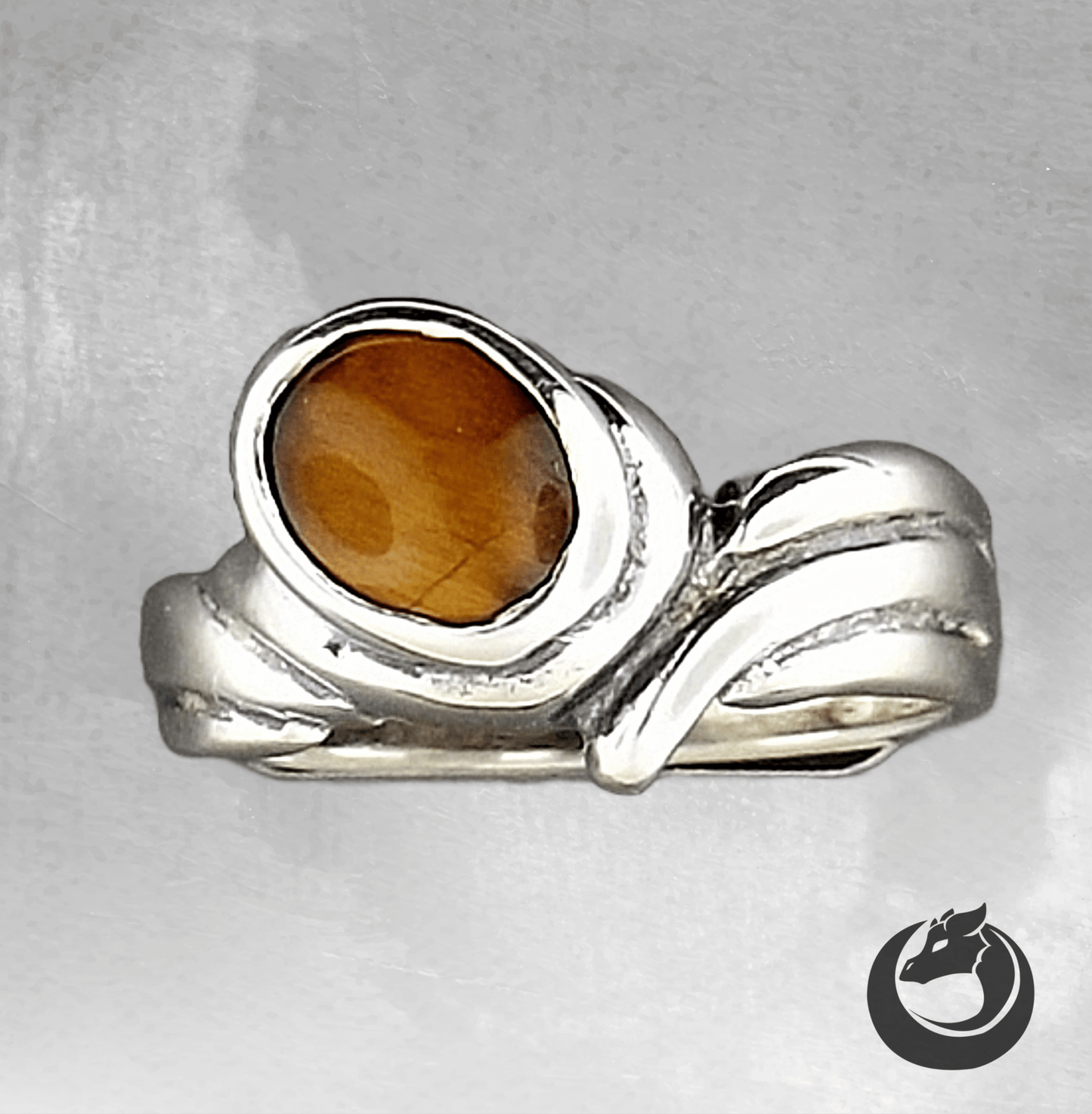 Freeform Geometric Ring with Oval Gemstone in Sterling Silver - Le Dragon Argenté