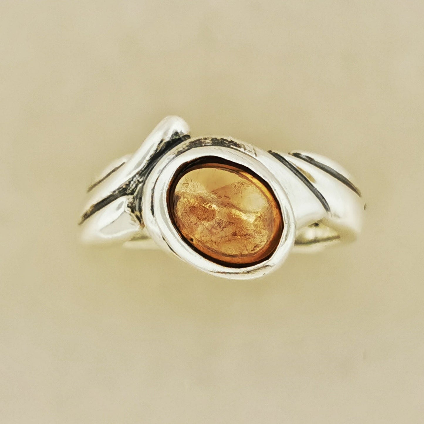 Freeform Geometric Ring with Oval Gemstone in Sterling Silver - Le Dragon Argenté