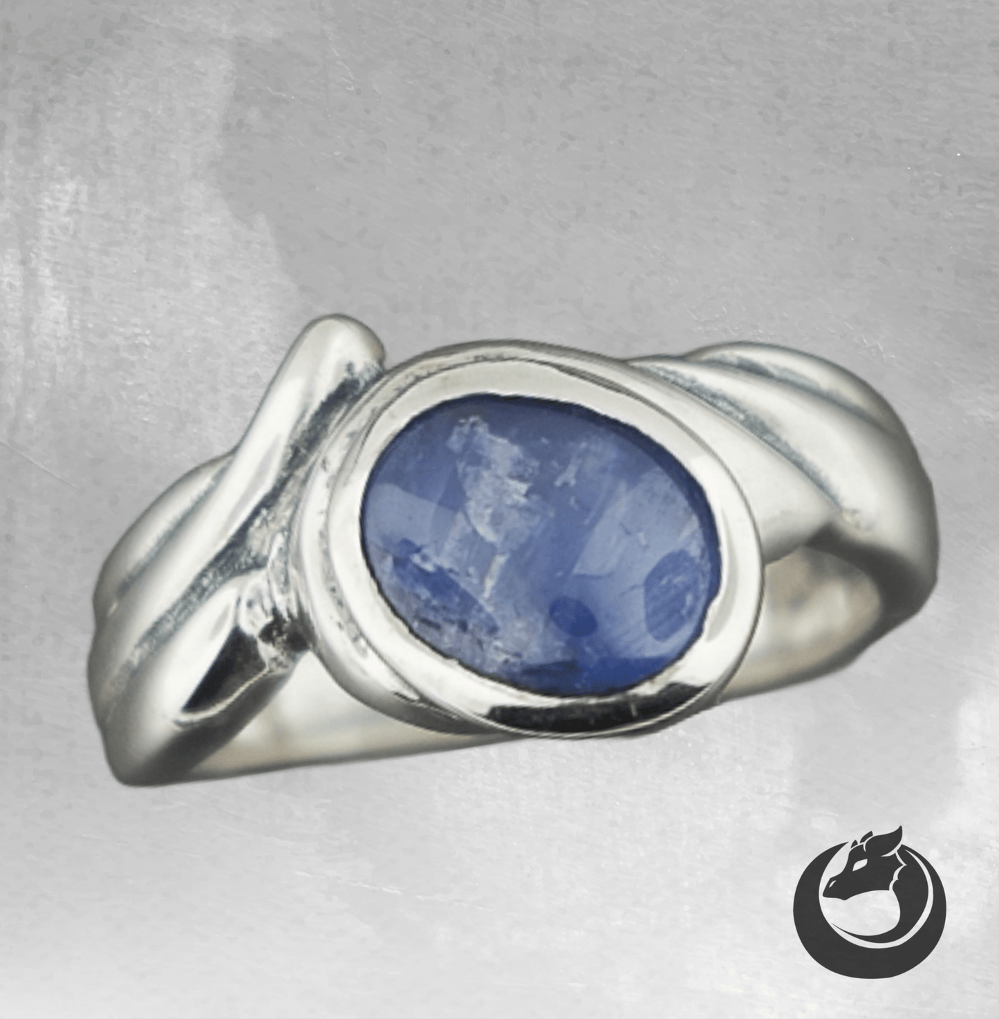 Freeform Geometric Ring with Oval Gemstone in Sterling Silver - Le Dragon Argenté