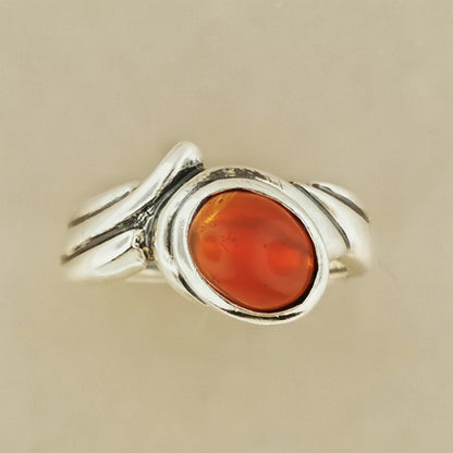 Freeform Geometric Ring with Oval Gemstone in Sterling Silver - Le Dragon Argenté