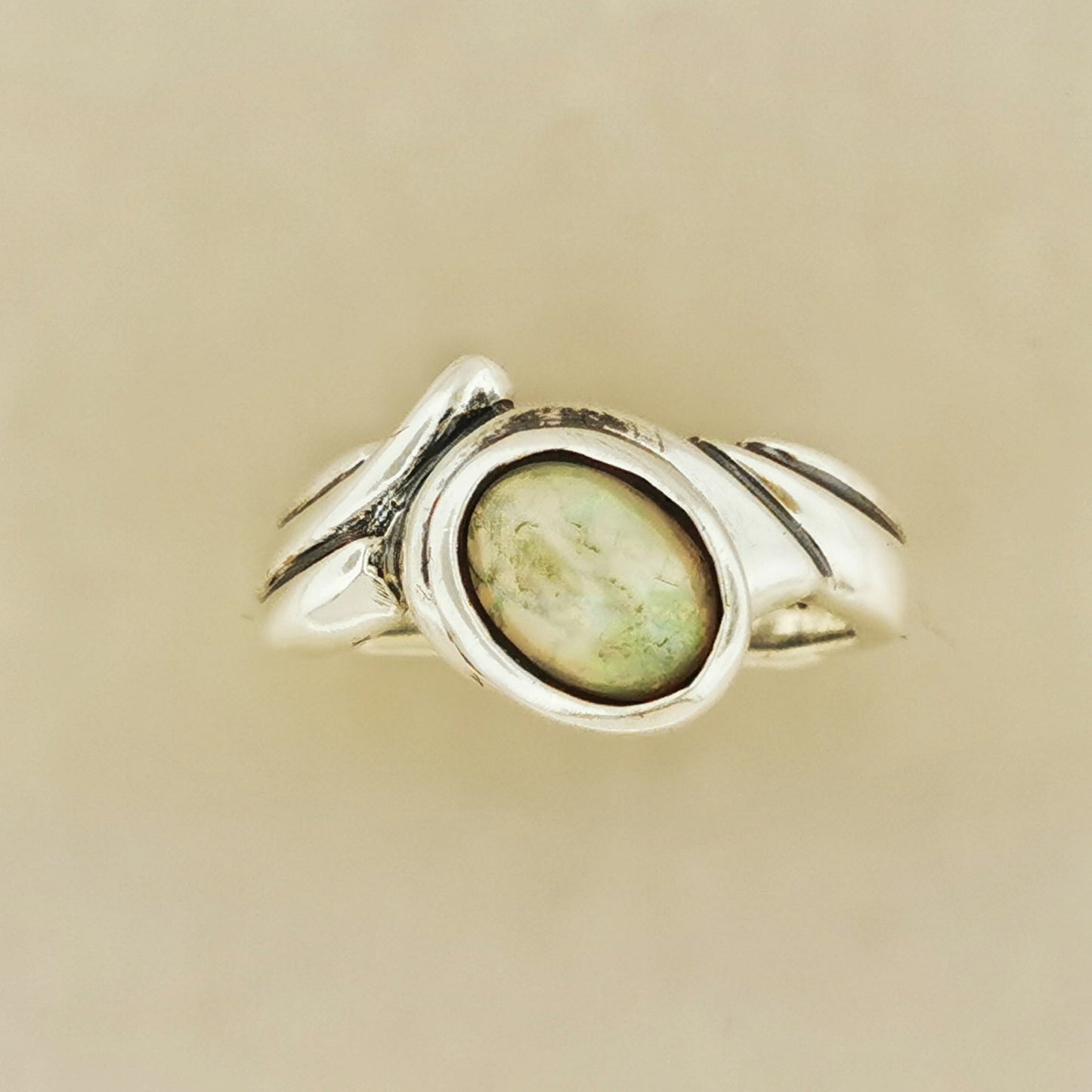 Freeform Geometric Ring with Oval Gemstone in Sterling Silver - Le Dragon Argenté