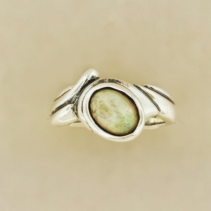 Freeform Geometric Ring with Oval Gemstone in Sterling Silver - Le Dragon Argenté