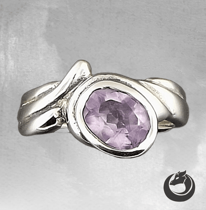 Freeform Geometric Ring with Oval Gemstone in Sterling Silver - Le Dragon Argenté