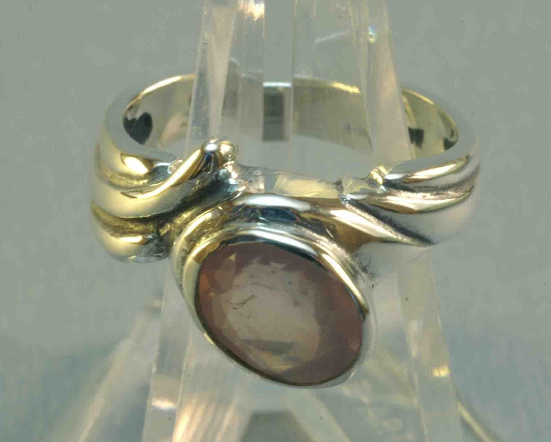 Freeform Geometric Ring with Oval Gemstone in Sterling Silver - Le Dragon Argenté