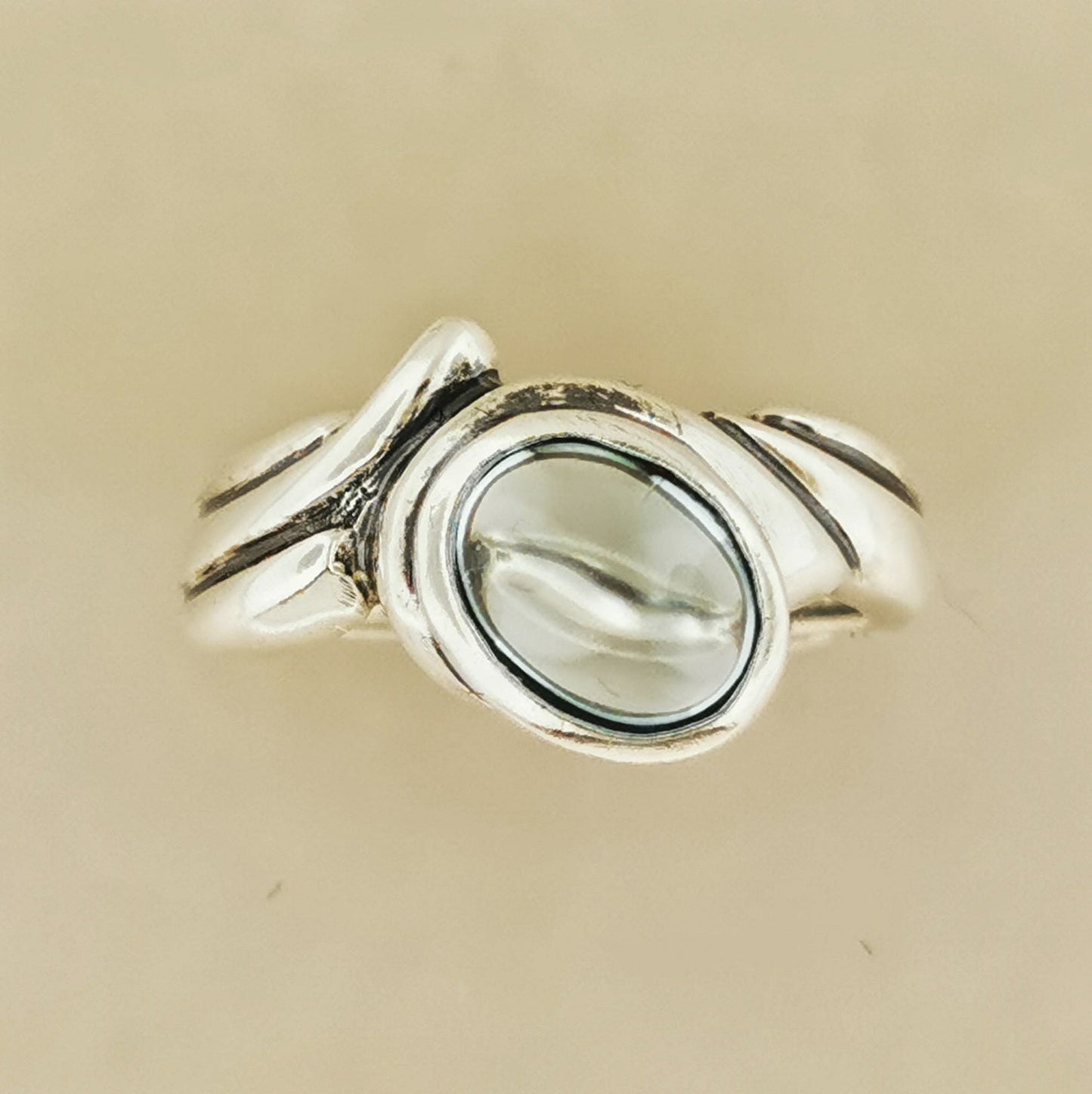 Freeform Geometric Ring with Oval Gemstone in Sterling Silver - Le Dragon Argenté