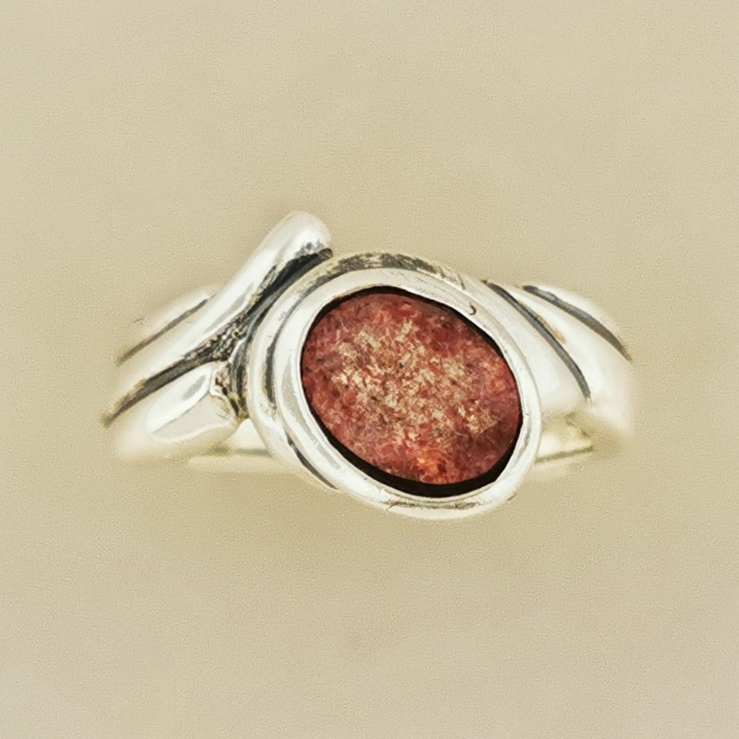 Freeform Geometric Ring with Oval Gemstone in Sterling Silver - Le Dragon Argenté