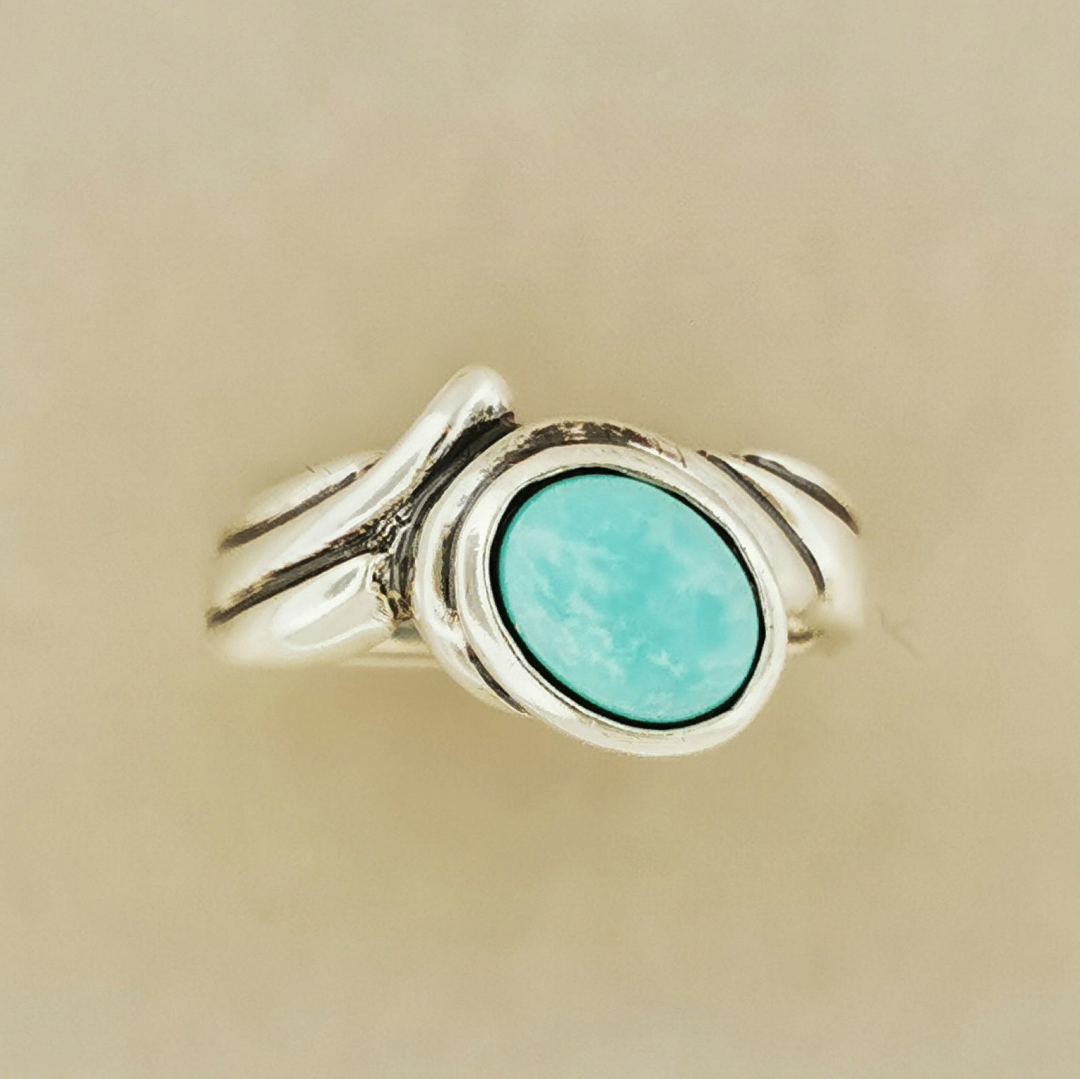 Freeform Geometric Ring with Oval Gemstone in Sterling Silver - Le Dragon Argenté