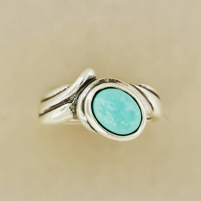 Freeform Geometric Ring with Oval Gemstone in Sterling Silver - Le Dragon Argenté