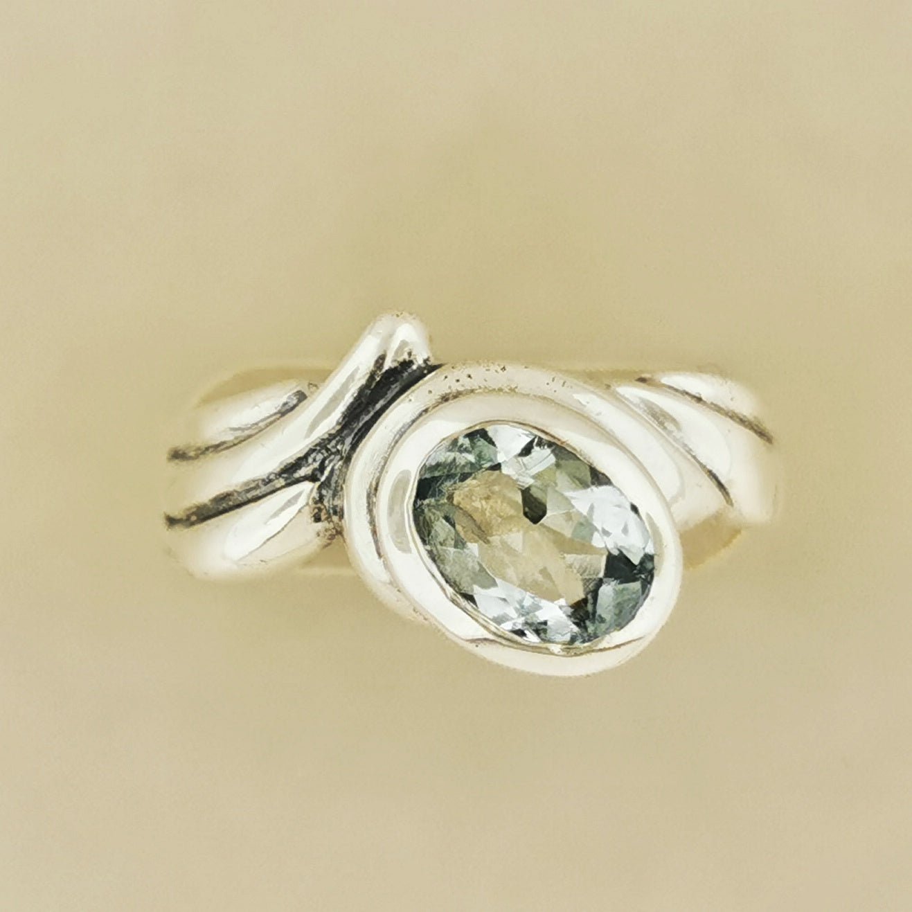 Freeform Geometric Ring with Oval Gemstone in Sterling Silver - Le Dragon Argenté