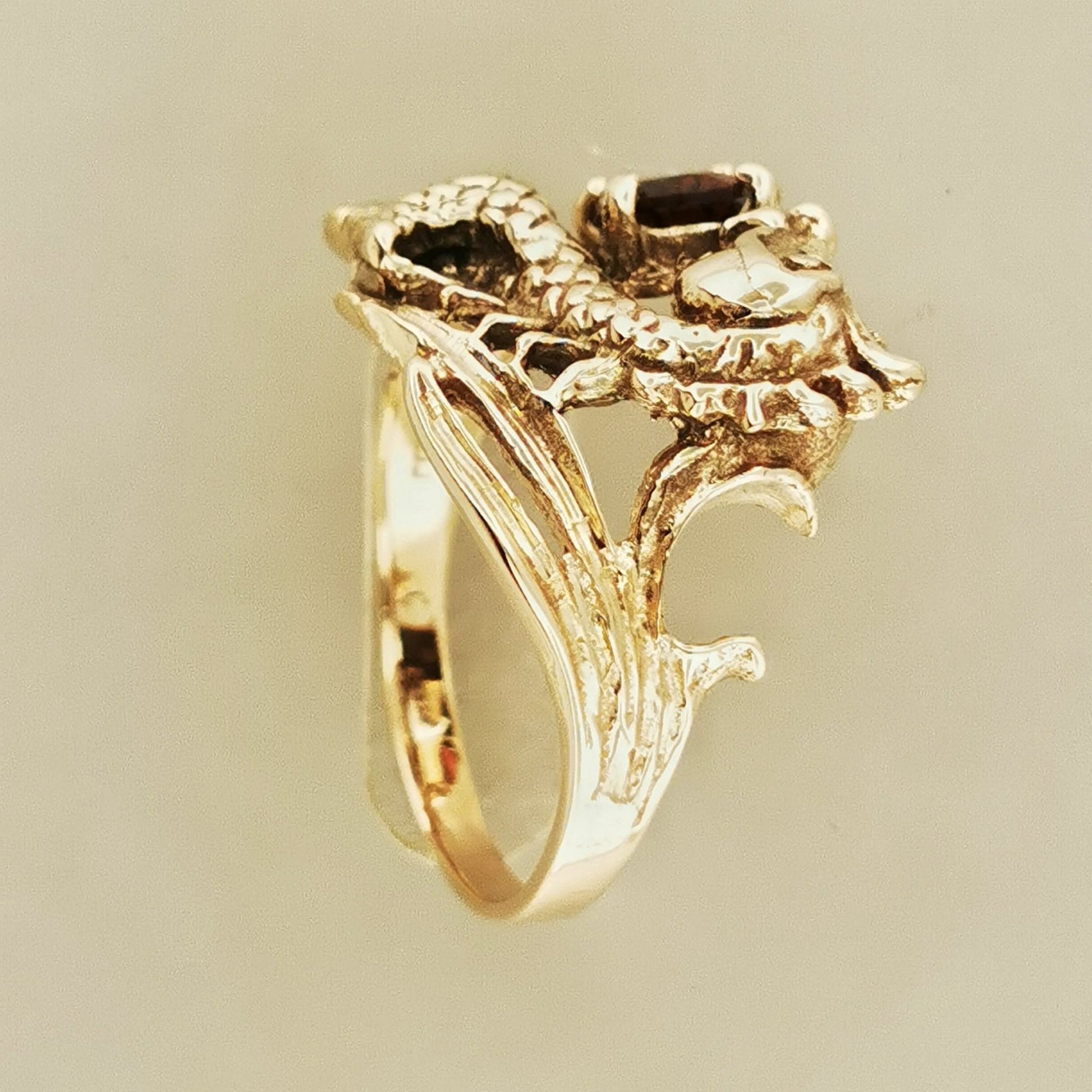 Gemstone Dragon Ring in Antique Bronze - Le Dragon Argenté