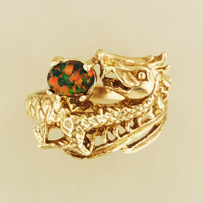 Gemstone Dragon Ring in Antique Bronze - Le Dragon Argenté