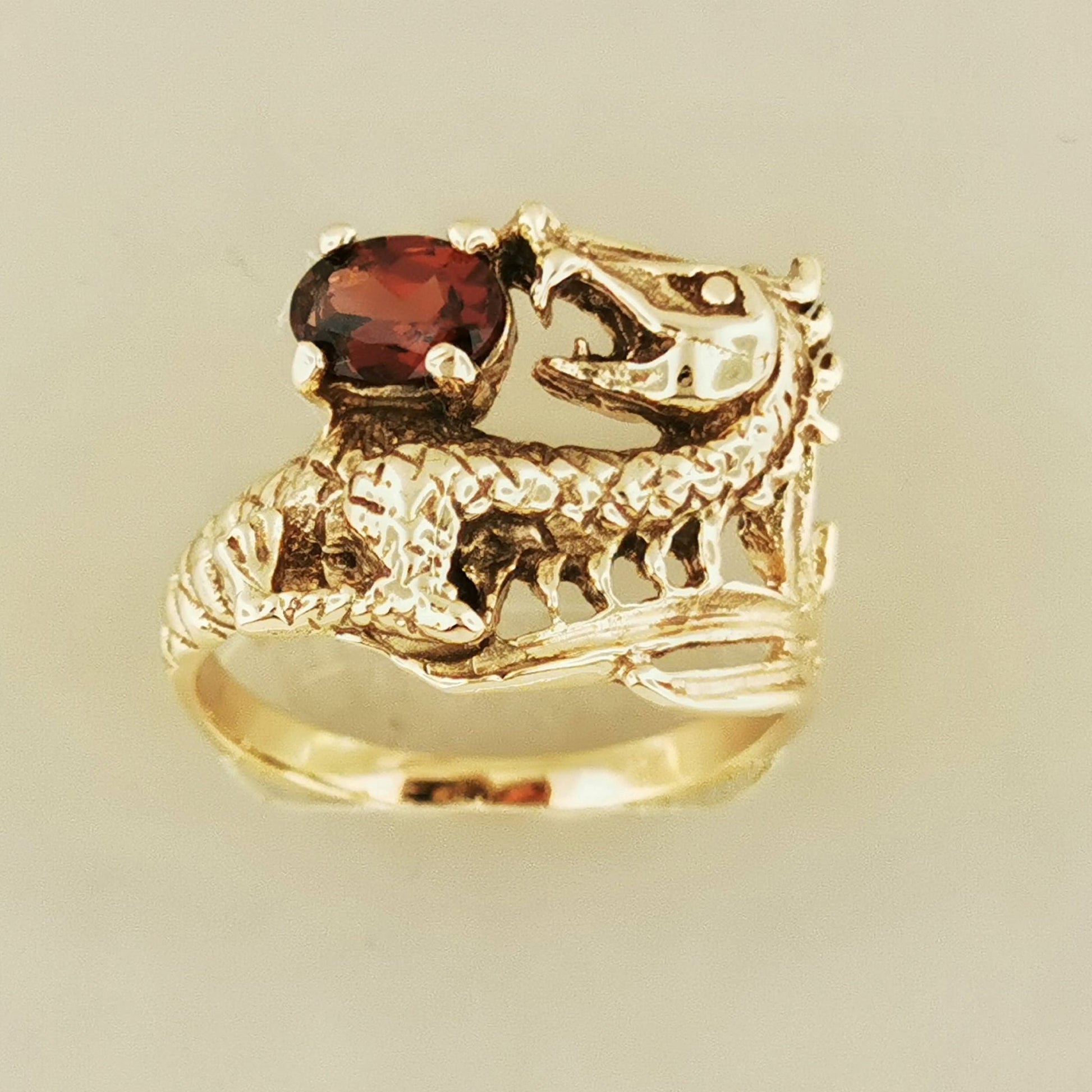 Gemstone Dragon Ring in Antique Bronze - Le Dragon Argenté