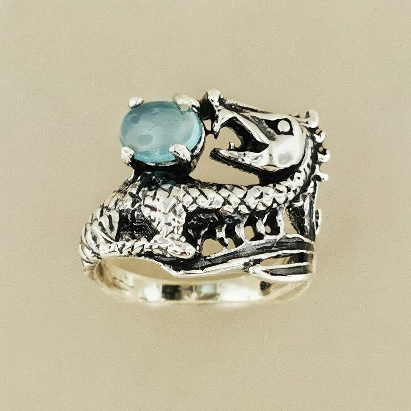 Gemstone Dragon Ring in Sterling Silver - Le Dragon Argenté