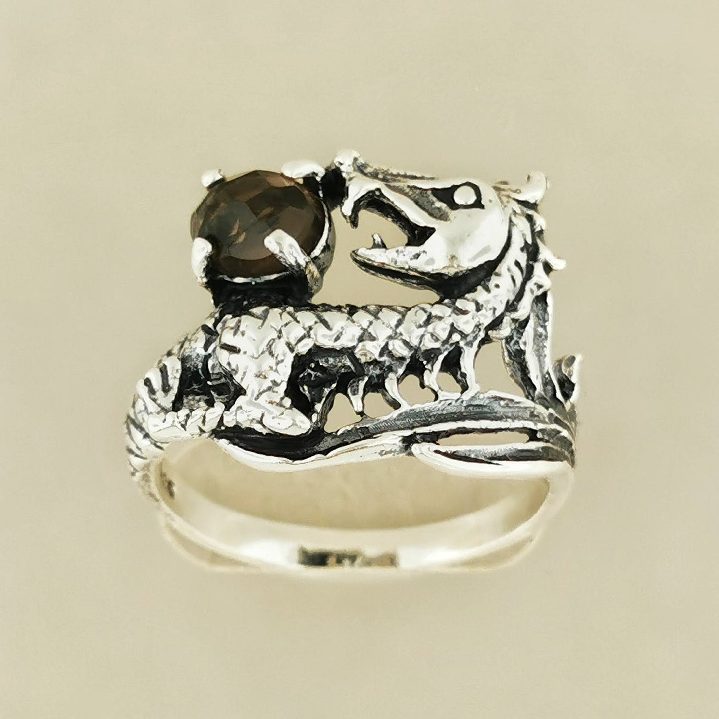 Gemstone Dragon Ring in Sterling Silver - Le Dragon Argenté