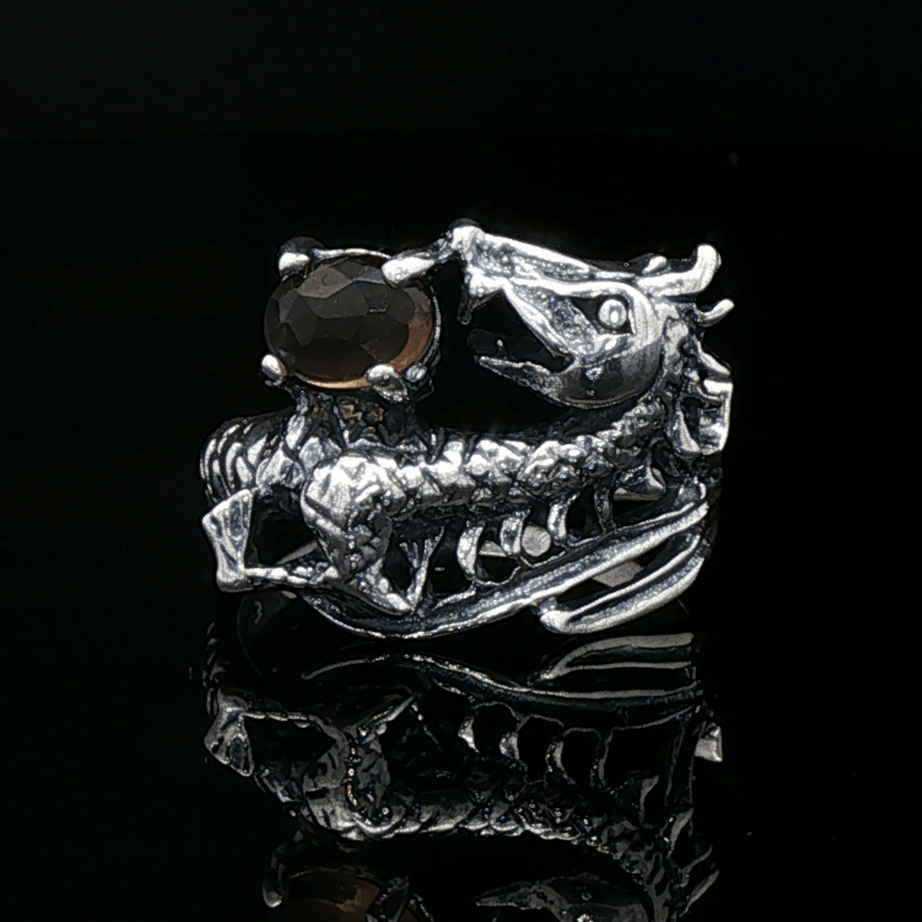 Gemstone Dragon Ring in Sterling Silver - Le Dragon Argenté