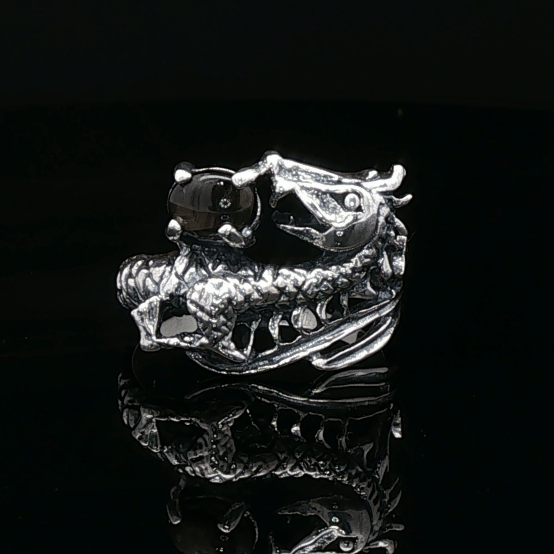 Gemstone Dragon Ring in sterling silver with black star sapphire by Le Dragon Argenté