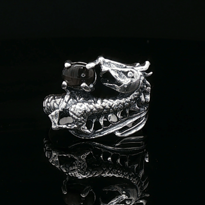 Gemstone Dragon Ring in sterling silver with black star sapphire by Le Dragon Argenté