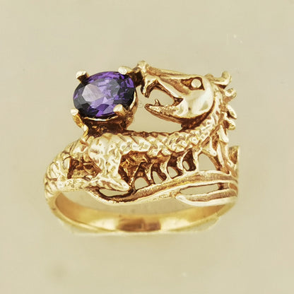 Dragon Ring with Faceted Febuary Birthstone in Antique Bronze, Birthstone Dragon Ring, Dragon Ring for Him and Her, Bronze Dragon Jewellery, Unisex Dragon Ring, Gemstone Dragon Ring, Vintage Dragon Ring, Dragon Lover Jewelry, Bronze Dragon Ring