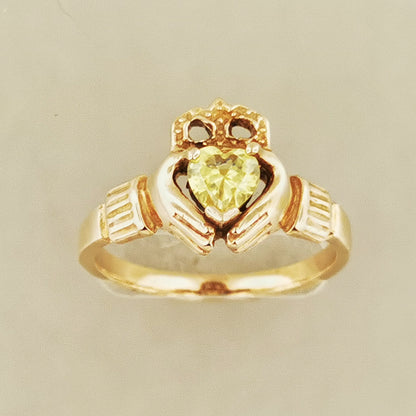 Claddagh Ring with November CZ Heart in Antique Bronze, Irish Celtic Claddagh Ring with Gemstone, Ladies Celtic Claddagh Ring with Gemstone, Birthstone Claddagh Ring