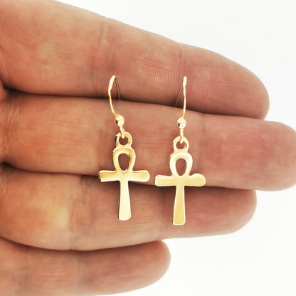 Gold Ankh Charm Earrings - Le Dragon Argenté