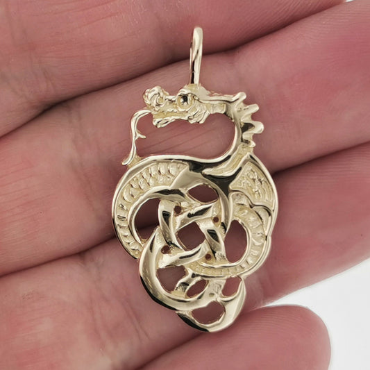 Gold Celtic Knotwork Dragon Pendant Made to Order - Le Dragon Argenté