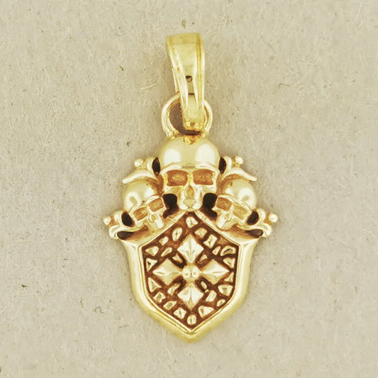 Gold Gothic Shield & Skulls Charm Pendant - Le Dragon Argenté