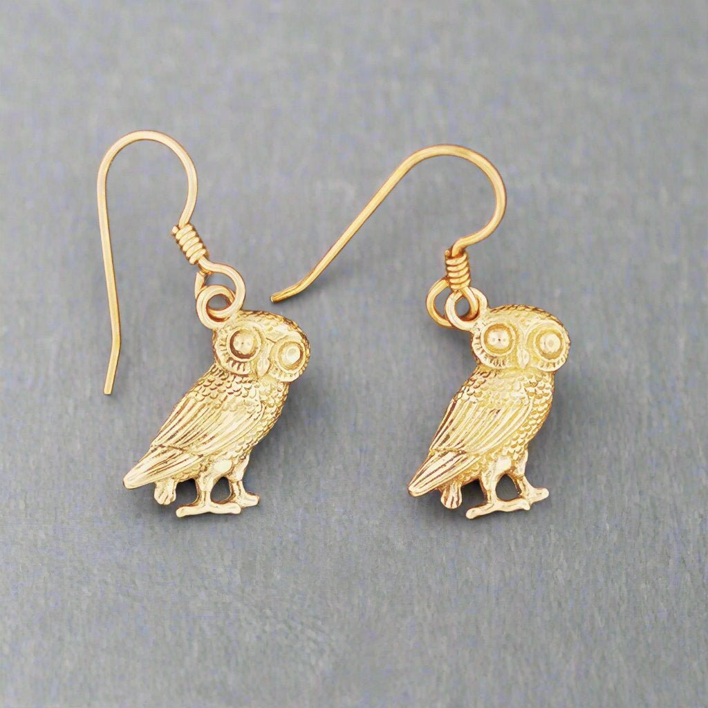 Gold Hellenic Owl Earrings - Le Dragon Argenté