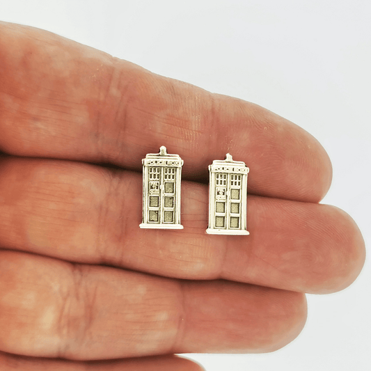 Gold Medium Tardis Stud Earrings Made To Order - Le Dragon Argenté